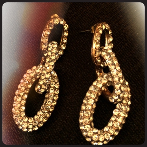 Fun Golden Rhinestone Chain Earrings - Picture 3 of 5